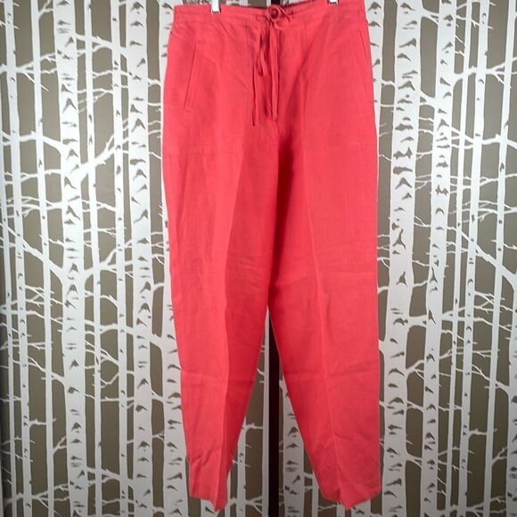 Liz Claiborne LizSport 100% LINEN High Rise Wide Leg Pants Coral Pink 12 - Picture 10 of 11